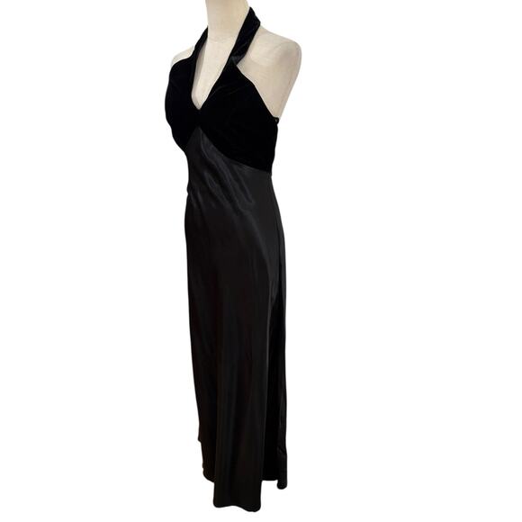 Vtg 90s LA Glo Black Velvet & Satin Halter Slip Maxi Gown Dress Sz 7 Glam Goth - Picture 4 of 8